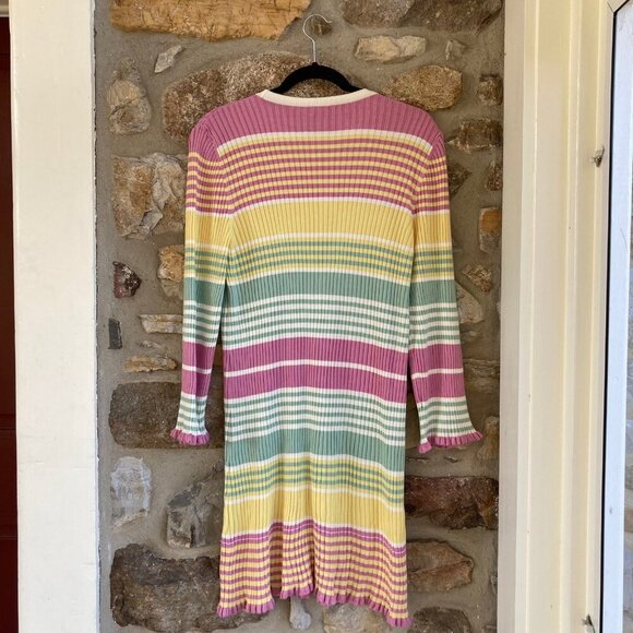 RIXO Milos Knit Dress in Pastel Yellow Rainbow Stripe Women’s Large MSRP $400 - Picture 8 of 12